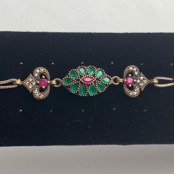 Emerald Ruby 925 Silver Bracelet Ottoman Design - Picture 3 of 7